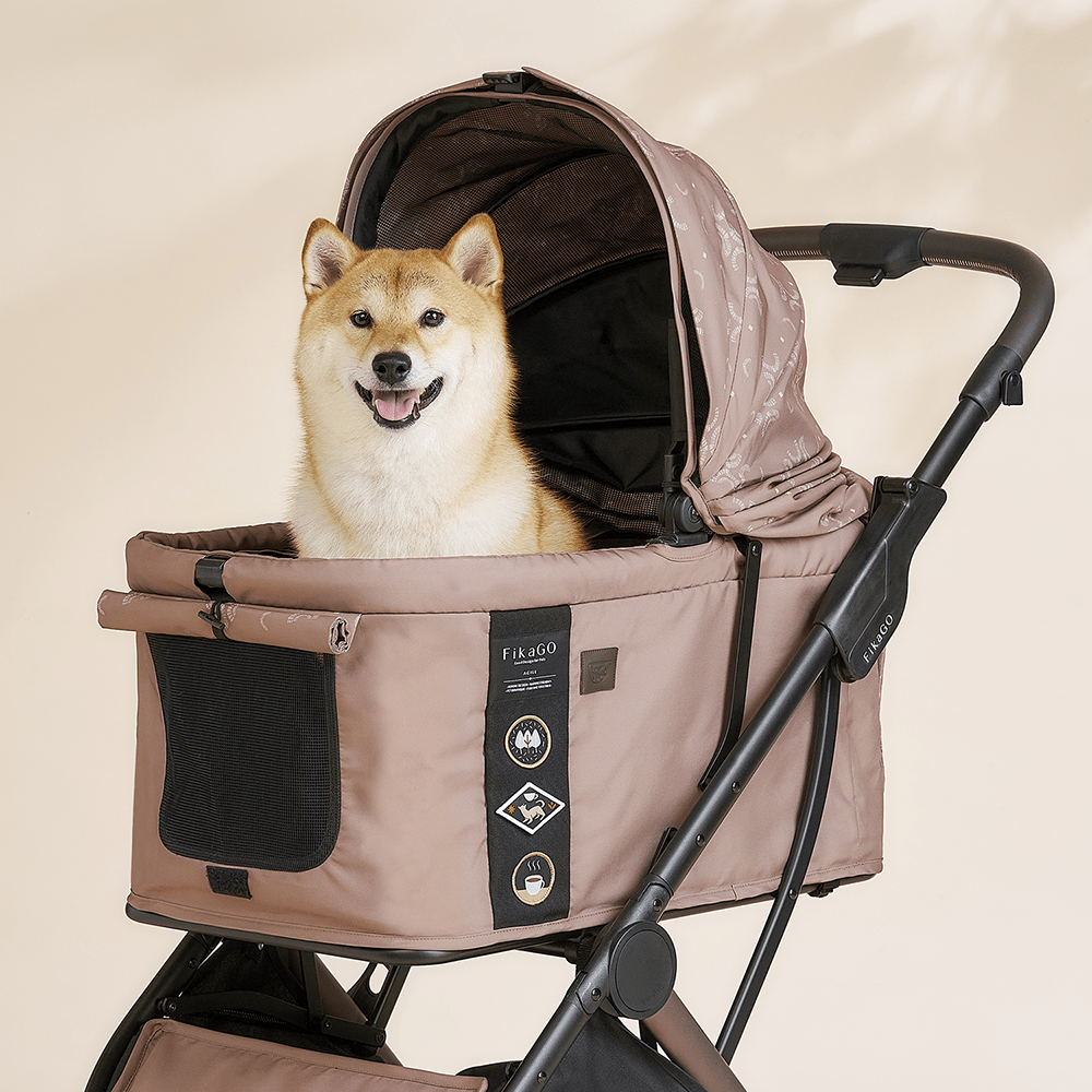 FikaGO AGILE 2 pet stroller with a shiba inu dog in bridge bond