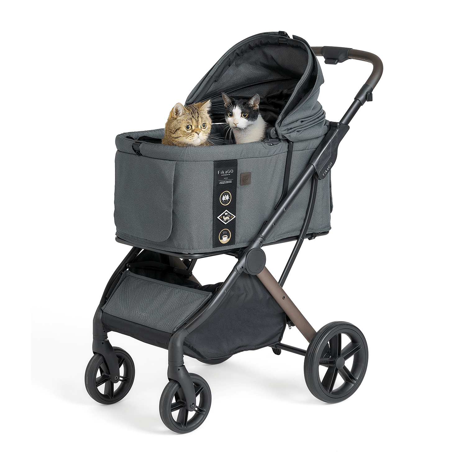 FikaGO AGILE 2 pet stroller with two cats in three-quarter view in vintage green