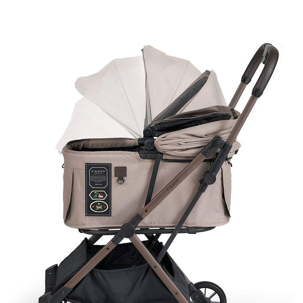FikaGO FREE TO GO 2 pet stroller with multi-angle adjustable canopy and stay-open design