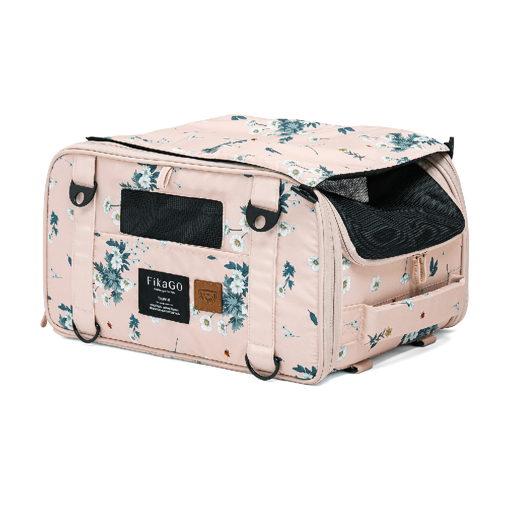 FikaGO TRUFFLE carry-on pet bag three-quarter view in arctic flower