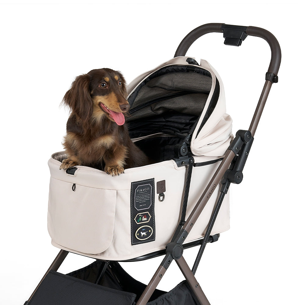FikaGO FREE TO GO 2 pet stroller with a dog in creamy cloud