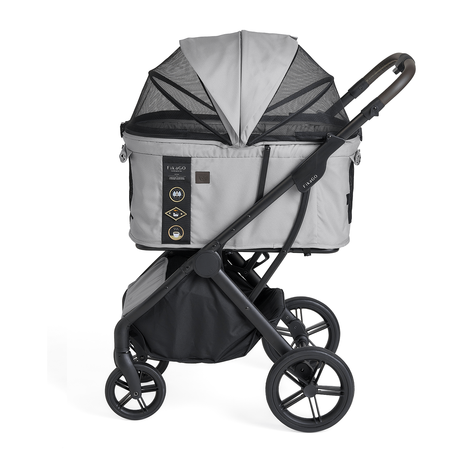 FikaGO AGILE 2 pet stroller with breathable mesh window in front view n soft grey