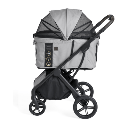 FikaGO AGILE 2 pet stroller with breathable mesh window in front view n soft grey