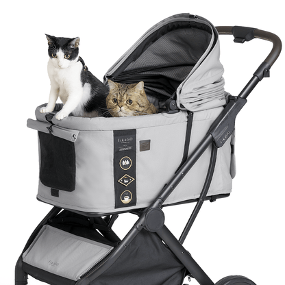FikaGO AGILE 2 pet stroller with two cats in three-quarter view soft grey