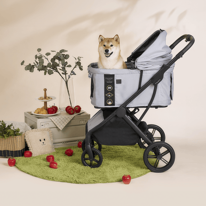 FikaGO AGILE 2 pet stroller with a dog in front view in soft grey