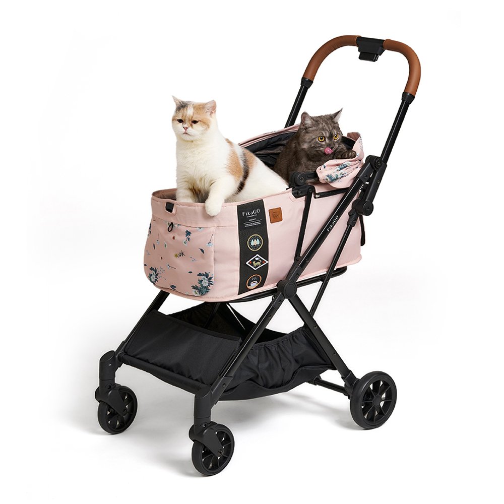 FikaGO FREE TO GO 2 pet stroller with two cats front view in arctic flower