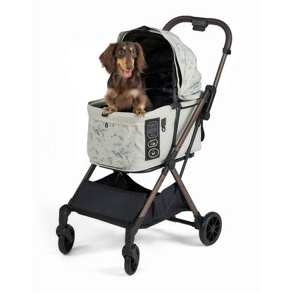 FikaGO FREE TO GO 2 pet stroller with a dog three-quarter view in blossom grove