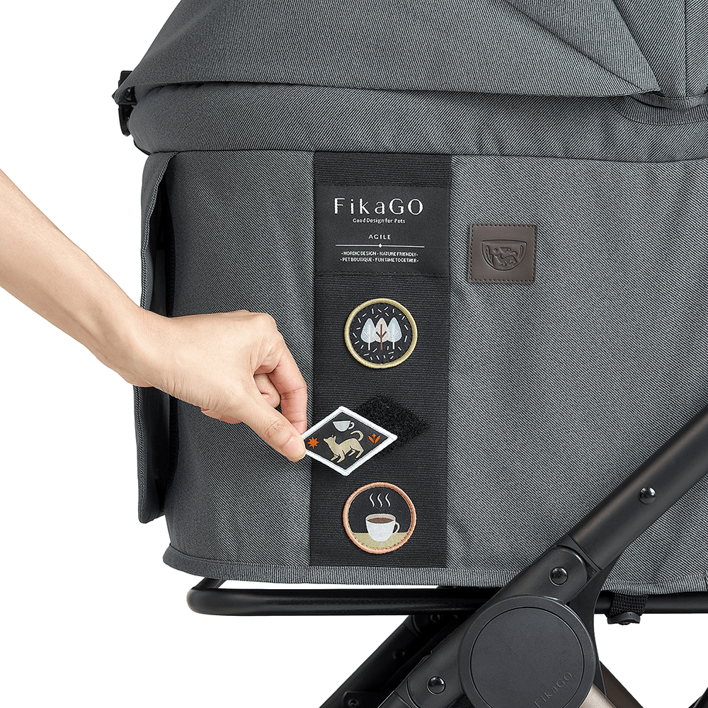 FikaGO AGILE2 pet stroller with custom embroidered patch