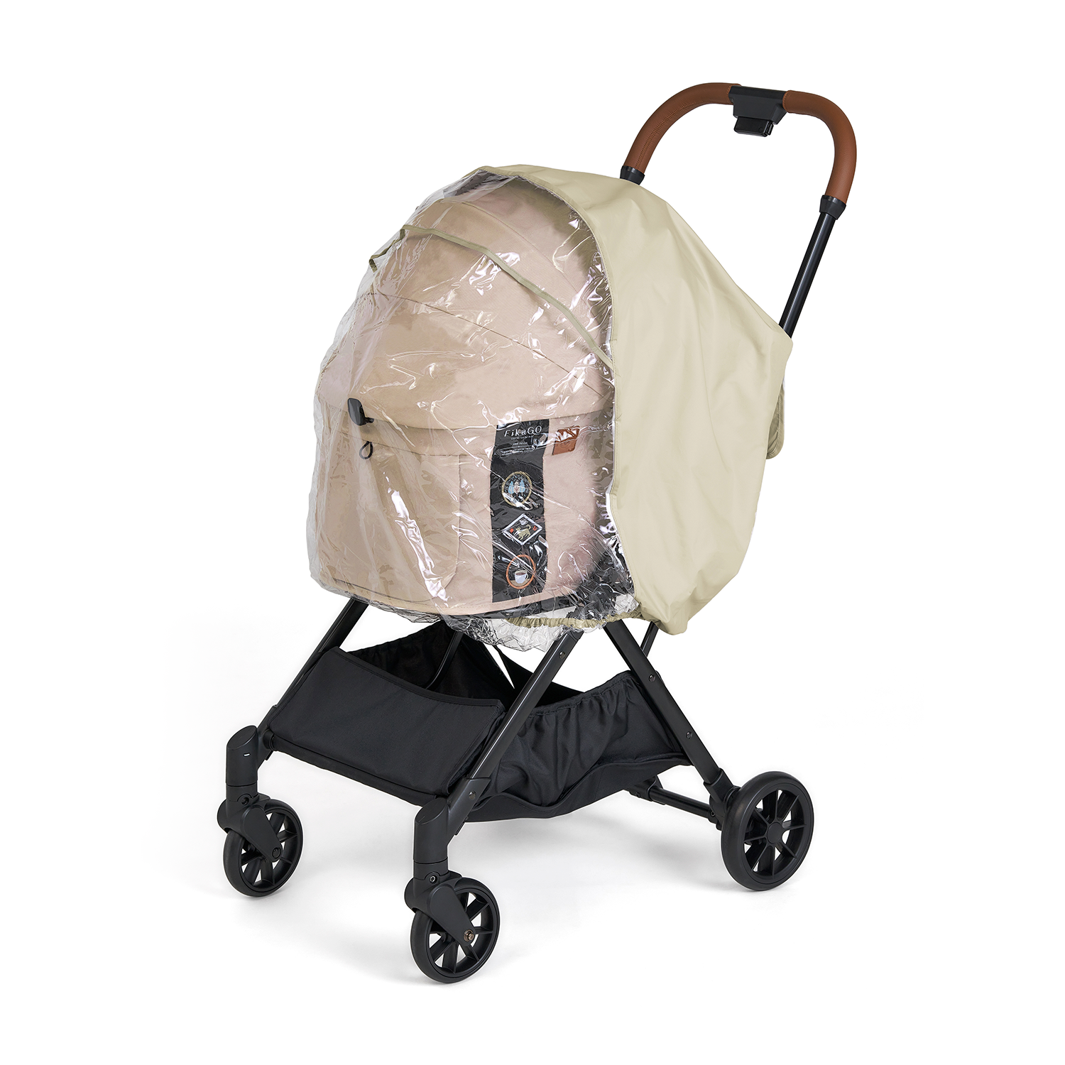 dog stroller with rain cover FikaGO Pet Stroller Rain Cover - Beige(M)