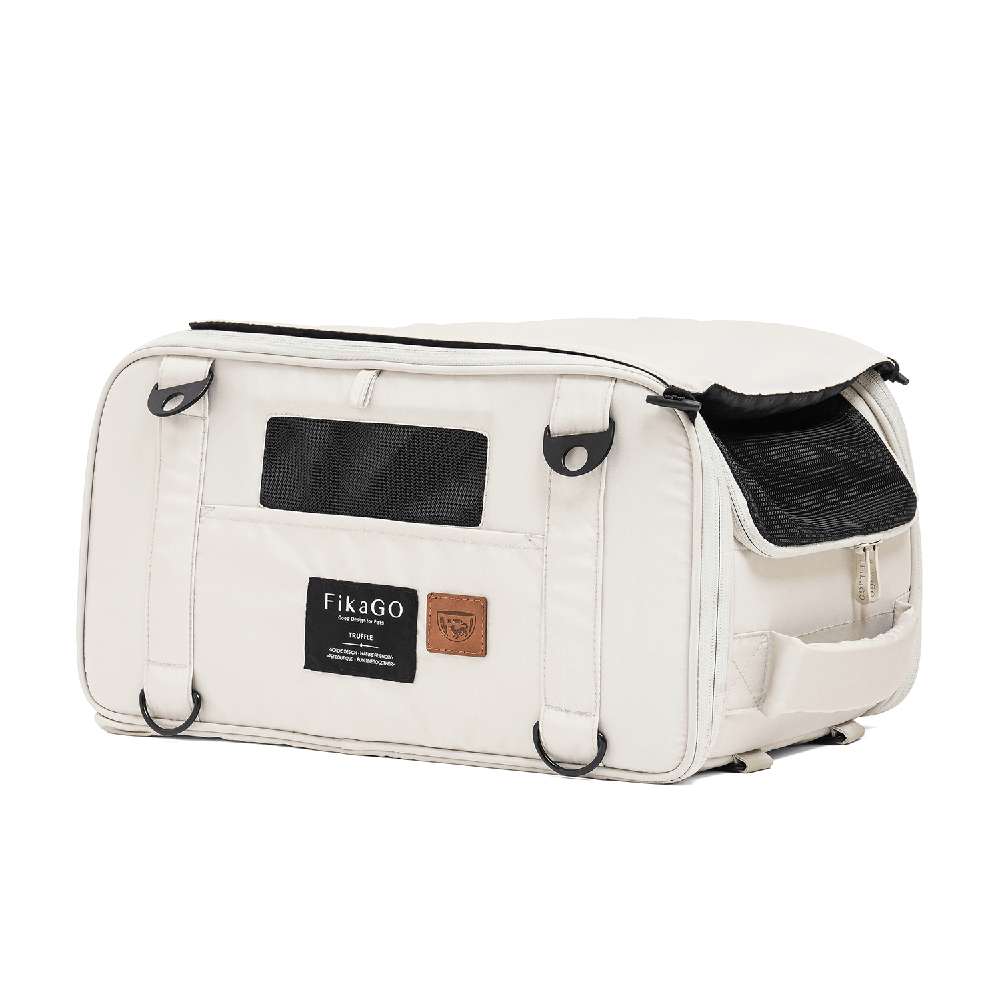 FikaGO TRUFFLE carry-on pet bag three-quarter view in cream cloud